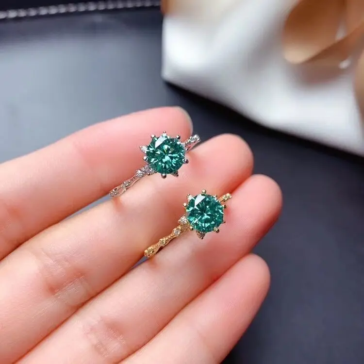 Мдина 1 карат зеленый синтетический бриллиант простой kольцо в форме цветка для