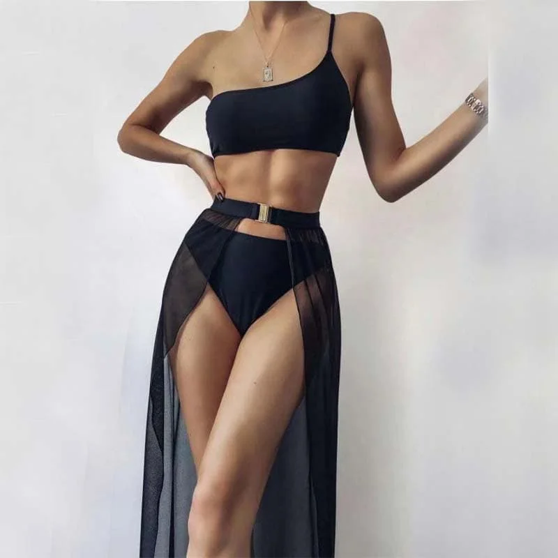 

New Three-Piece Solid Color Swimsuit Swimwear Women 2021 2 Pieces
