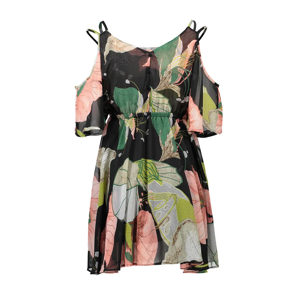 

Hot Sale Sexy Women V Neck Dance Party Dress Chiffon Printed Floral Casual Ladies Loose Short Sleeve Summer Dress Women