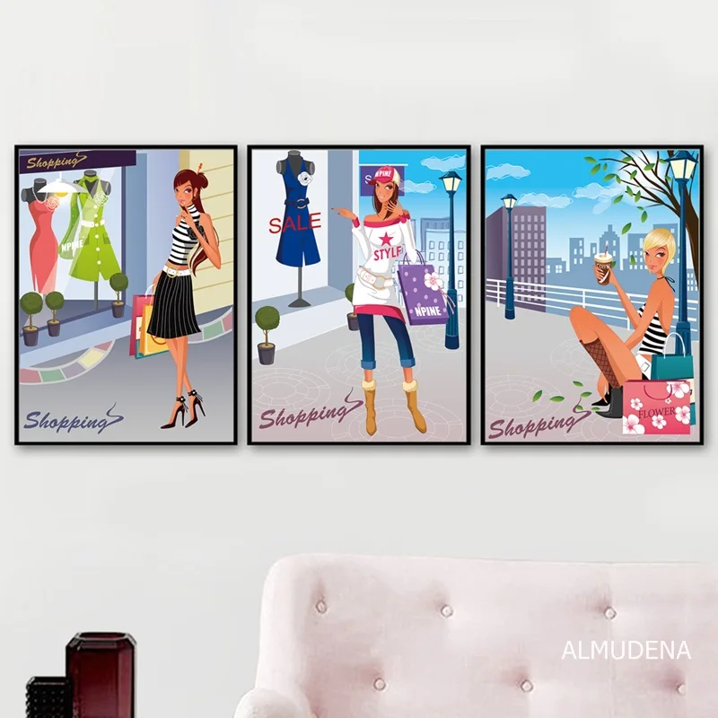 Модное женское платье для покупок уличная настенная Картина на холсте