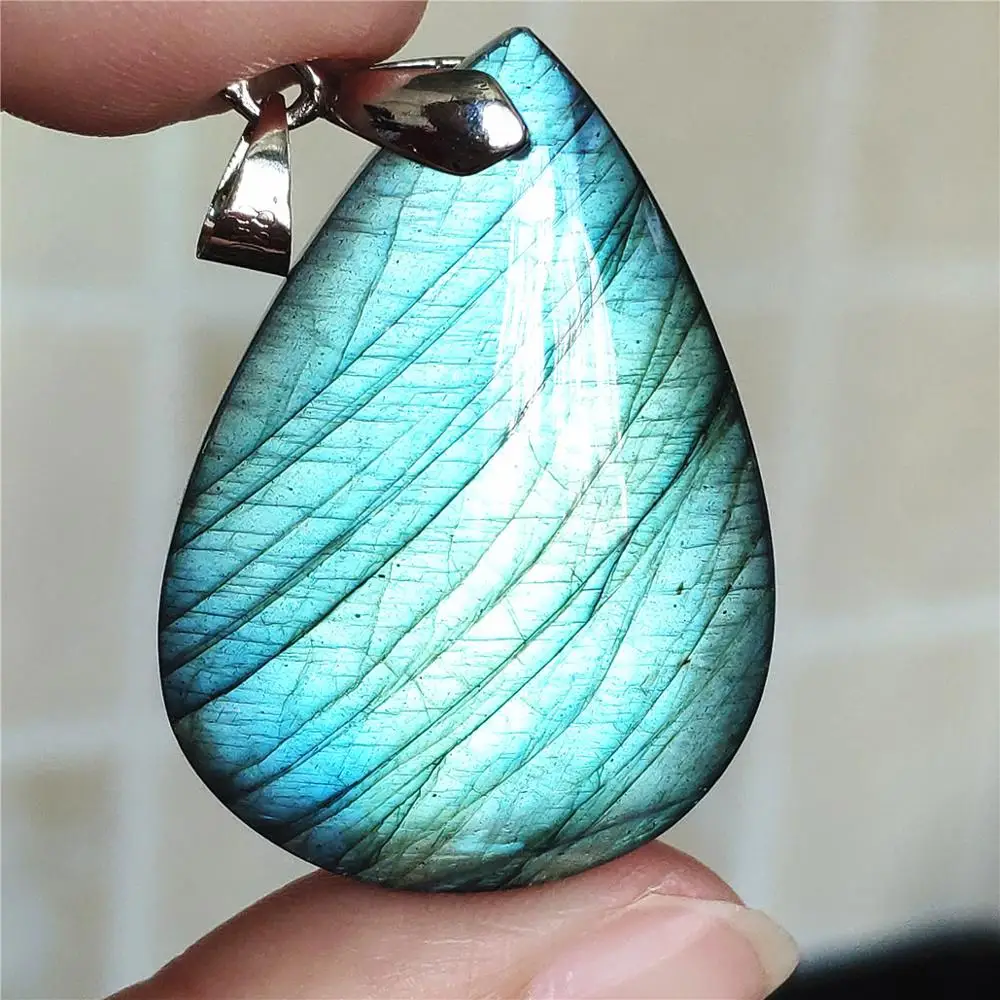 

Natural Blue Green Light Labradorite Women Men Pendant 38x27x11mm Water Drop Labradorite Necklace Gemstone Rare Jewelry AAAAA