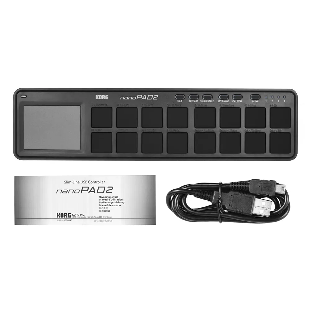 Тонкий портативный USB MIDI-контроллер KORG nanoPAD2 16 накладок с USB-кабелем |