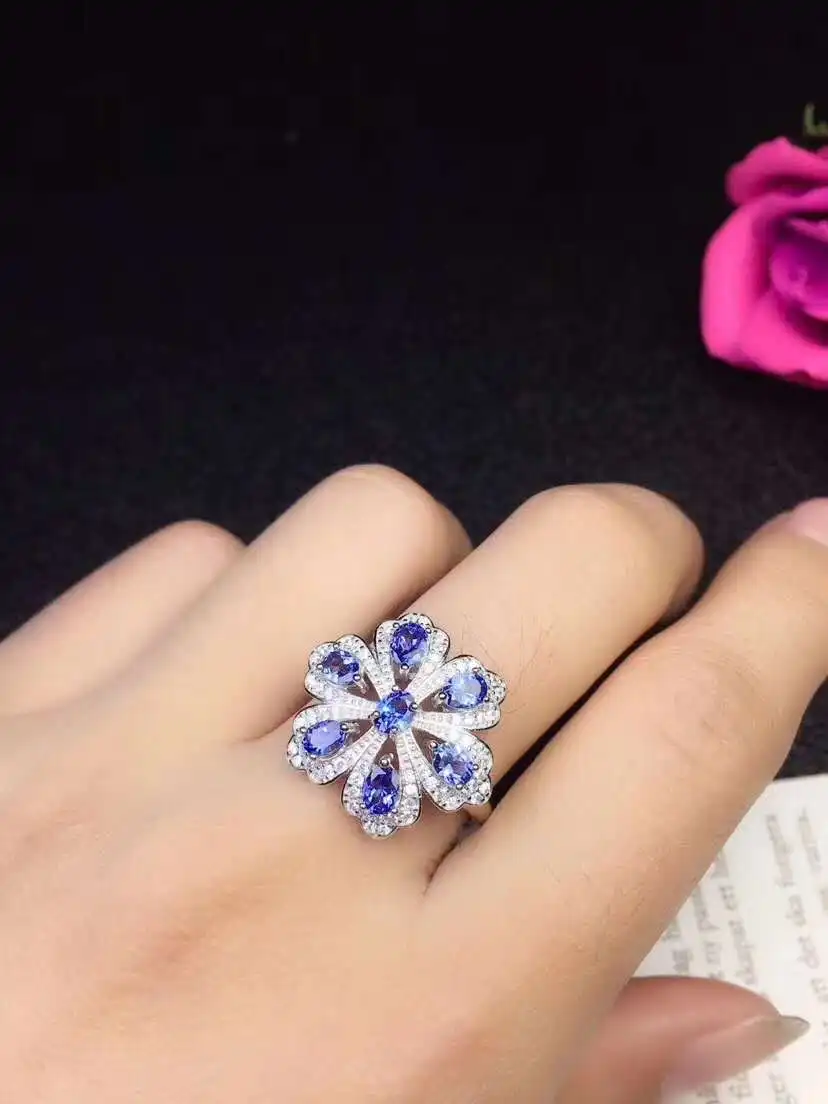 

Натуральный и натуральный Танзанит Роскошные кольцо Бесплатная доставка драгоценный камень 925 пробы серебряные ювелирные изделия