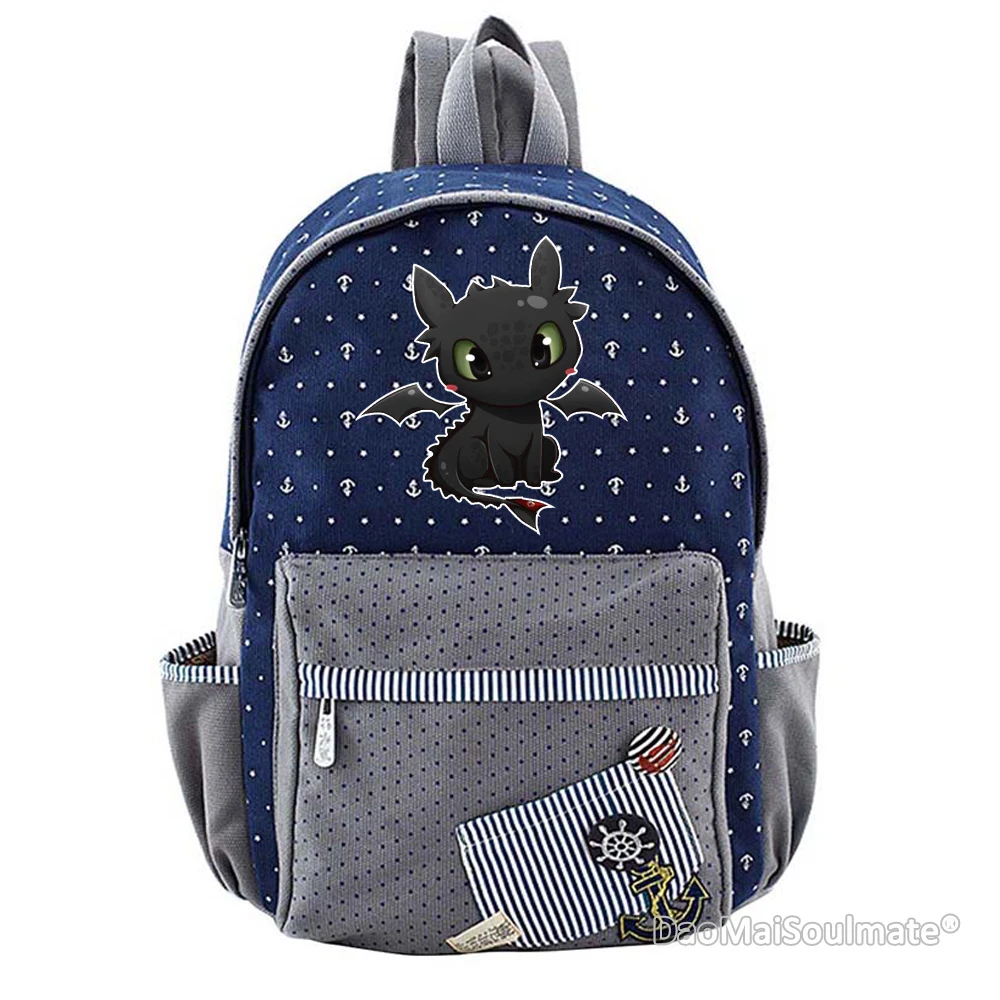 Dark Blue 1 Как приручить дракона мультфильм рюкзак для девочки Цветочный прекрасный холст сумка рюкзаки для студентов девочек рюкзаки школьные сумки - Цвет: Dark Blue 1