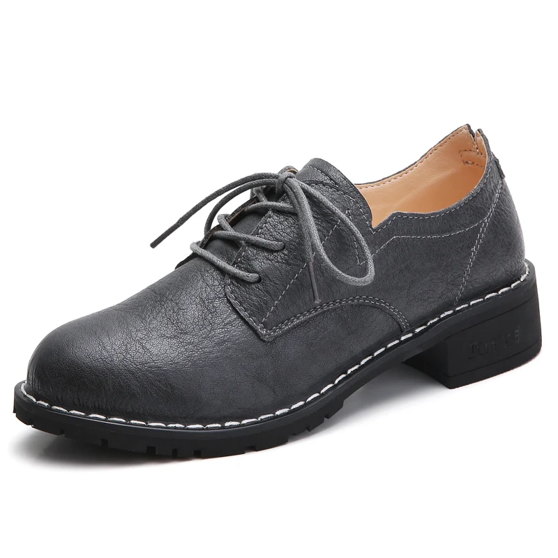 1208 Grey CEZZA; коллекция года; осенние женские туфли-лодочки; женские повседневные кожаные туфли на шнуровке; Женские рабочие туфли-оксфорды на среднем каблуке - Цвет: 1208 Grey