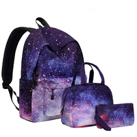 3 pcs galaxy backpacks for kids teens girls school backpacks with lunch box and pencil pouch preschool kindergarten bookbag set