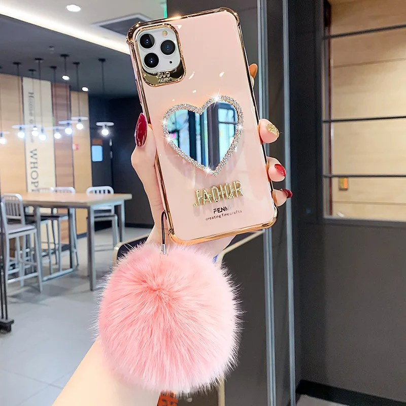 For Samsung S21case Electroplated Silicone Cosmetic Mirror Anti-Drop Protection Love Mirror for Samsung Note20Pro S20 Cover