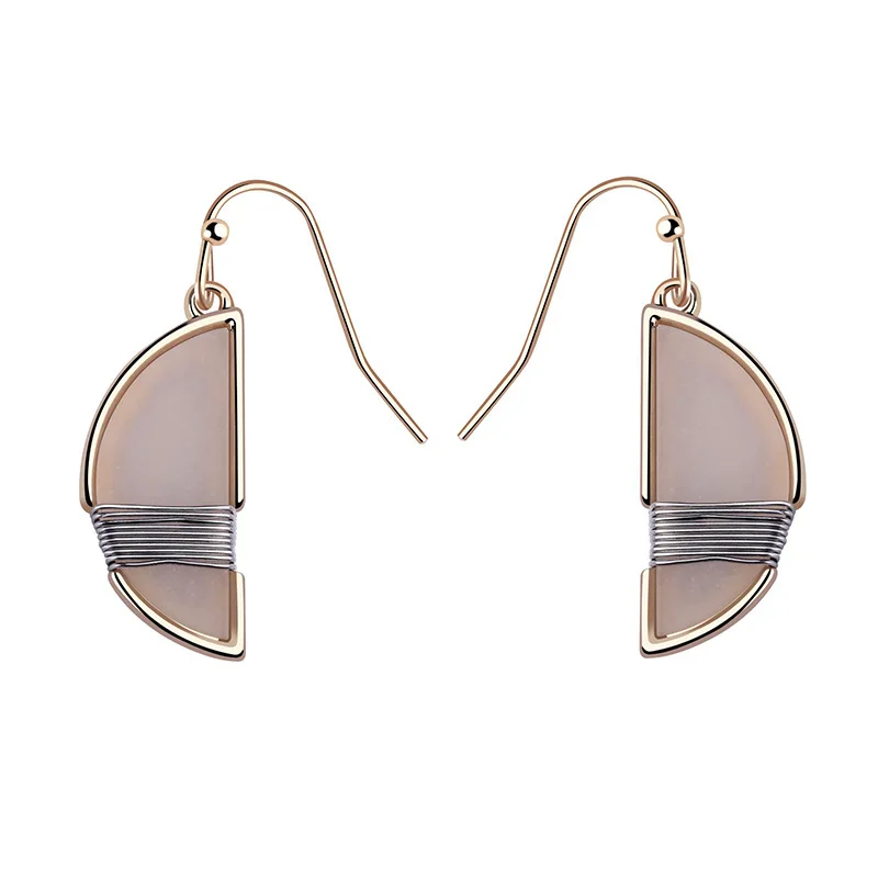 

TIMEONLY Statement Semicircle Natural Stone Dangle Earrings Metal Winding Earring for Women Ladies Delicate Party Accessories