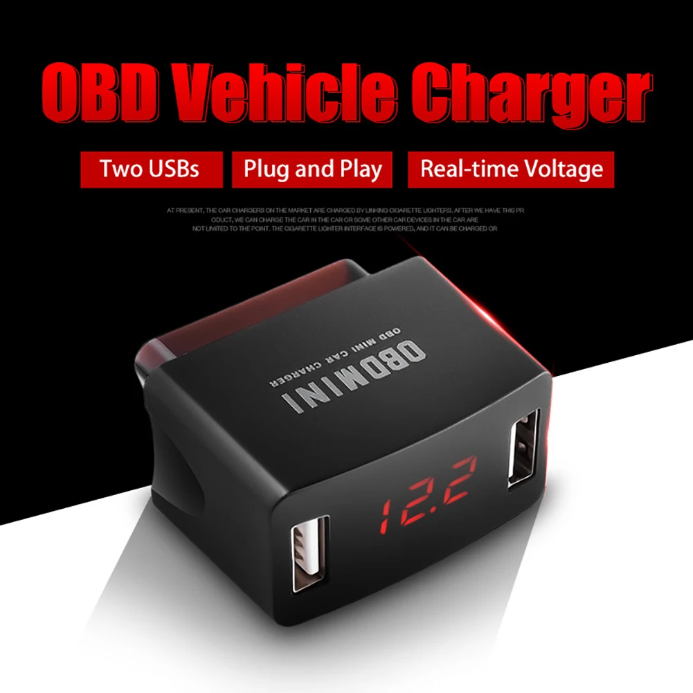 

12/24V OBD Car Charger Adapter Dual USB with Digital Voltmeter Low Voltage Protection Car Vehicle Phone Charger High Quality