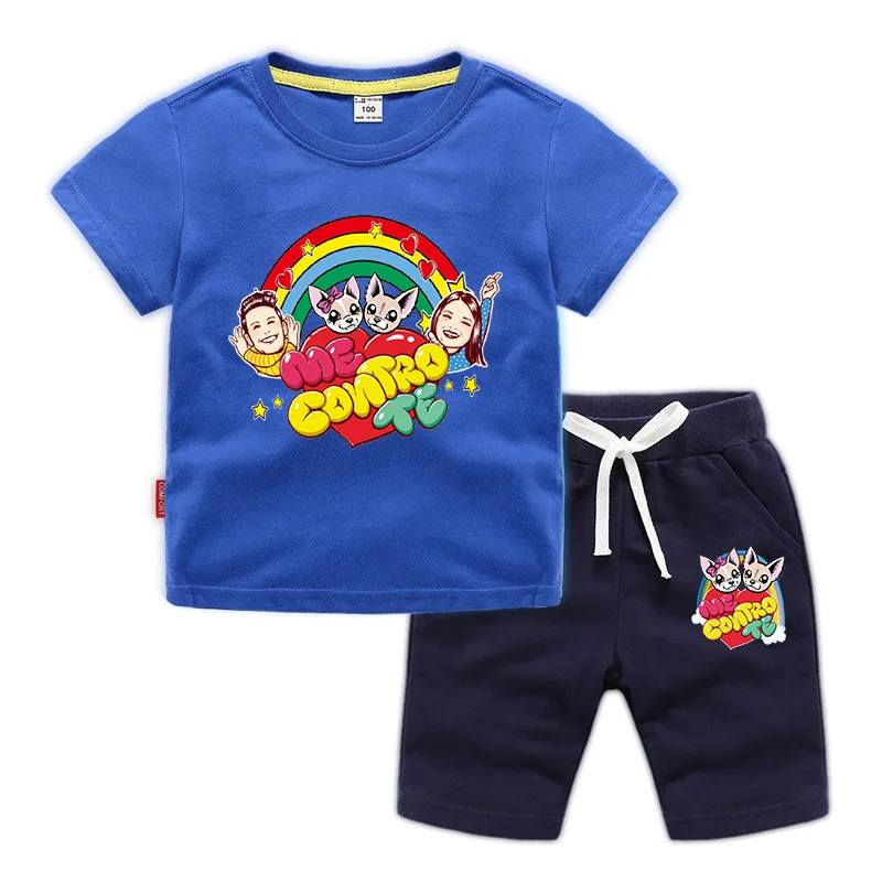 Детский хлопковый комплект одежды для девочек футболка с мультяшным принтом я