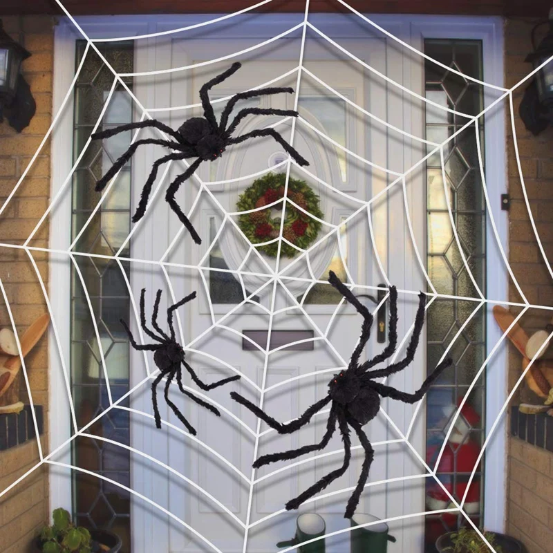 Giant Spider Web with Three Realistic Looking Hairy Spiders-Outdoor Halloween Decorations Props DIY | Игрушки и хобби
