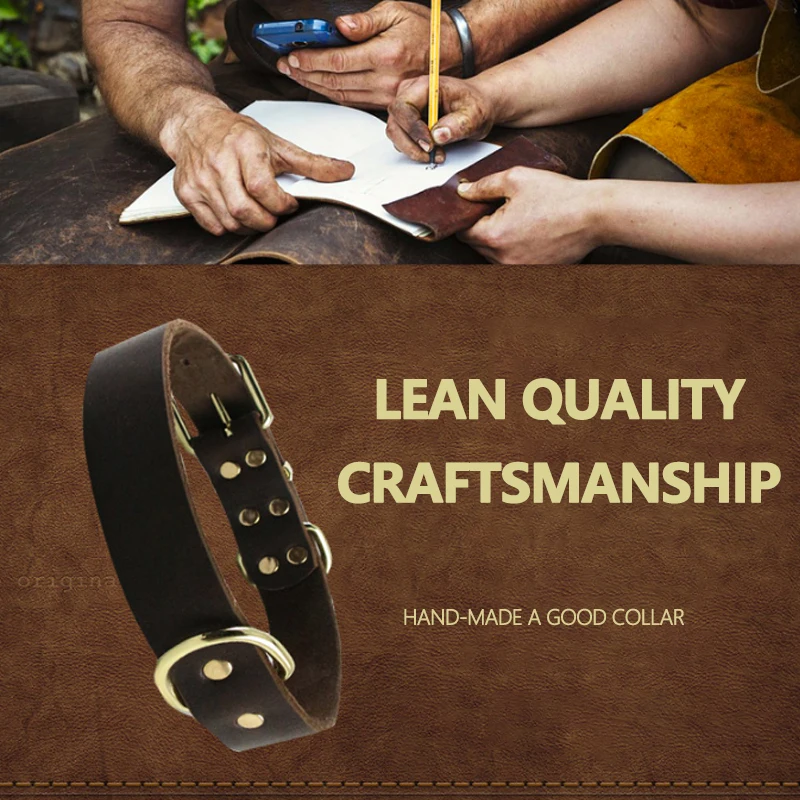

1pcs Genuine Leather Dog Collar Durable Vintage Heavy-duty Rustproof Double D-Ring Pet Collar For Medium Large Dogs