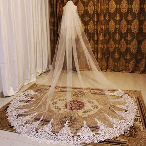 Реальные фотографии, двухслойная длинная кружевная свадебная фата, 3 метра, белая, слоновая кость, свадебная фата с румяной, свадебные аксессуары