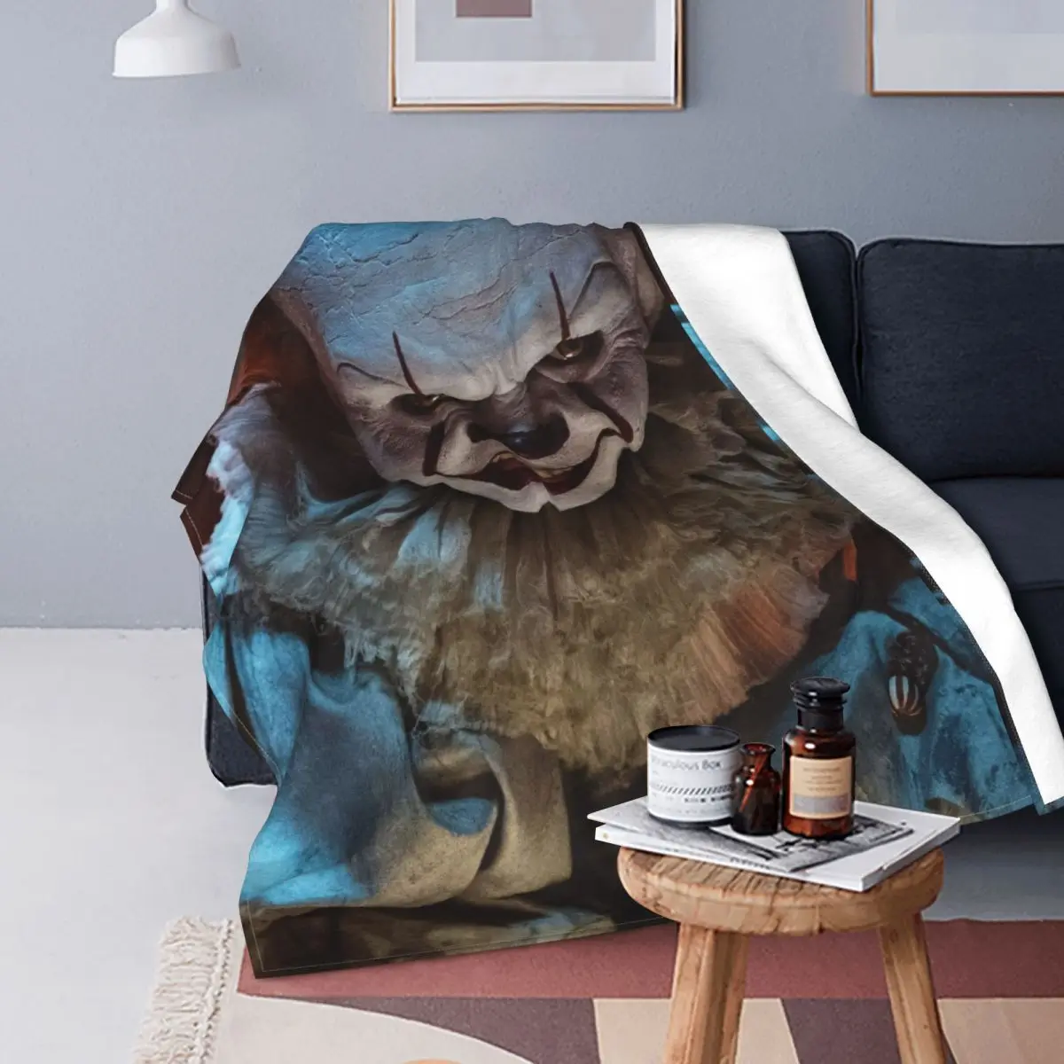 

Stephen King's It Blankets Fleece Printed Scary Portable Ultra-Soft Throw Blankets for Sofa Office Bedspreads