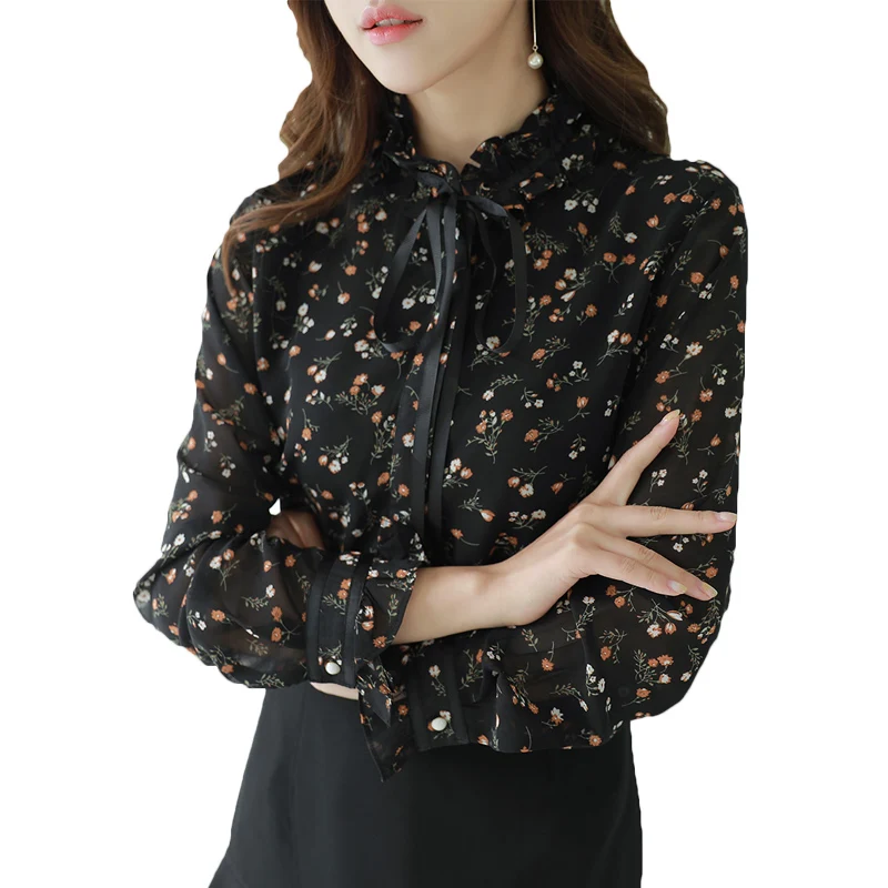 

Элегантная шифоновая рубашка размера «Плюс» для женщин плюс толстый бархат осень-зима юбка с цветочным рисунком, с длинными рукавами, рубаш...