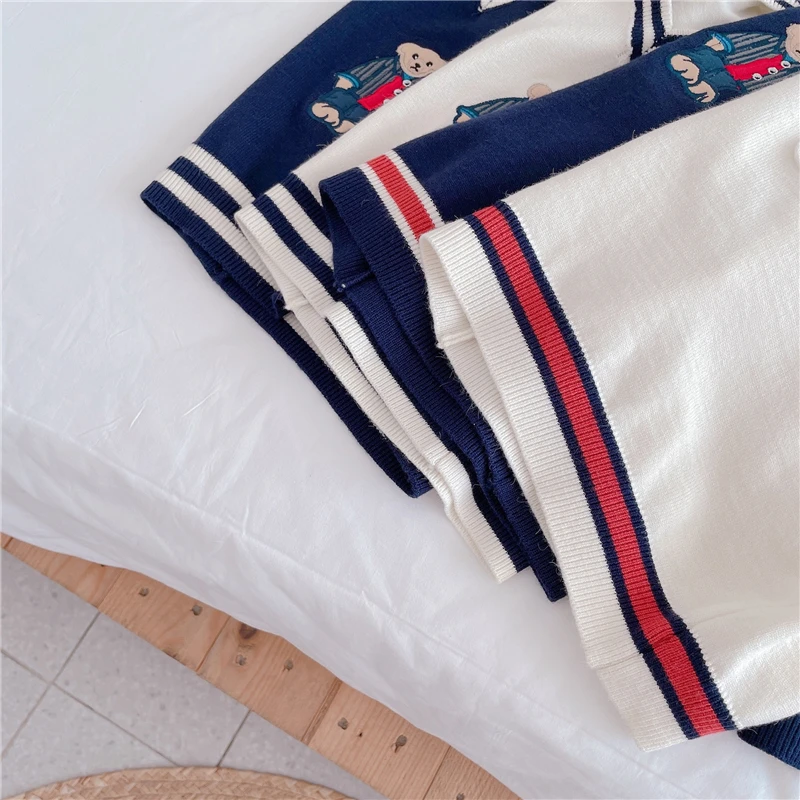 0-6Y Baby Girl Knitted Vest 2022 Spring Autumn Cute Bear Embroidery Sweater for Boy Cotton V-Neck Kids Clothes Girls Costumes