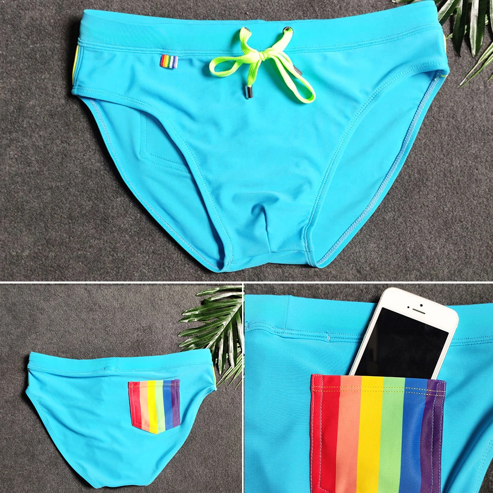 

2021 New Men's Swimming Trunks Short Gay Men's Swimming Trunks Swim Surf Low-rise Shorts Men's Sexy Raised Bikini Bottoms