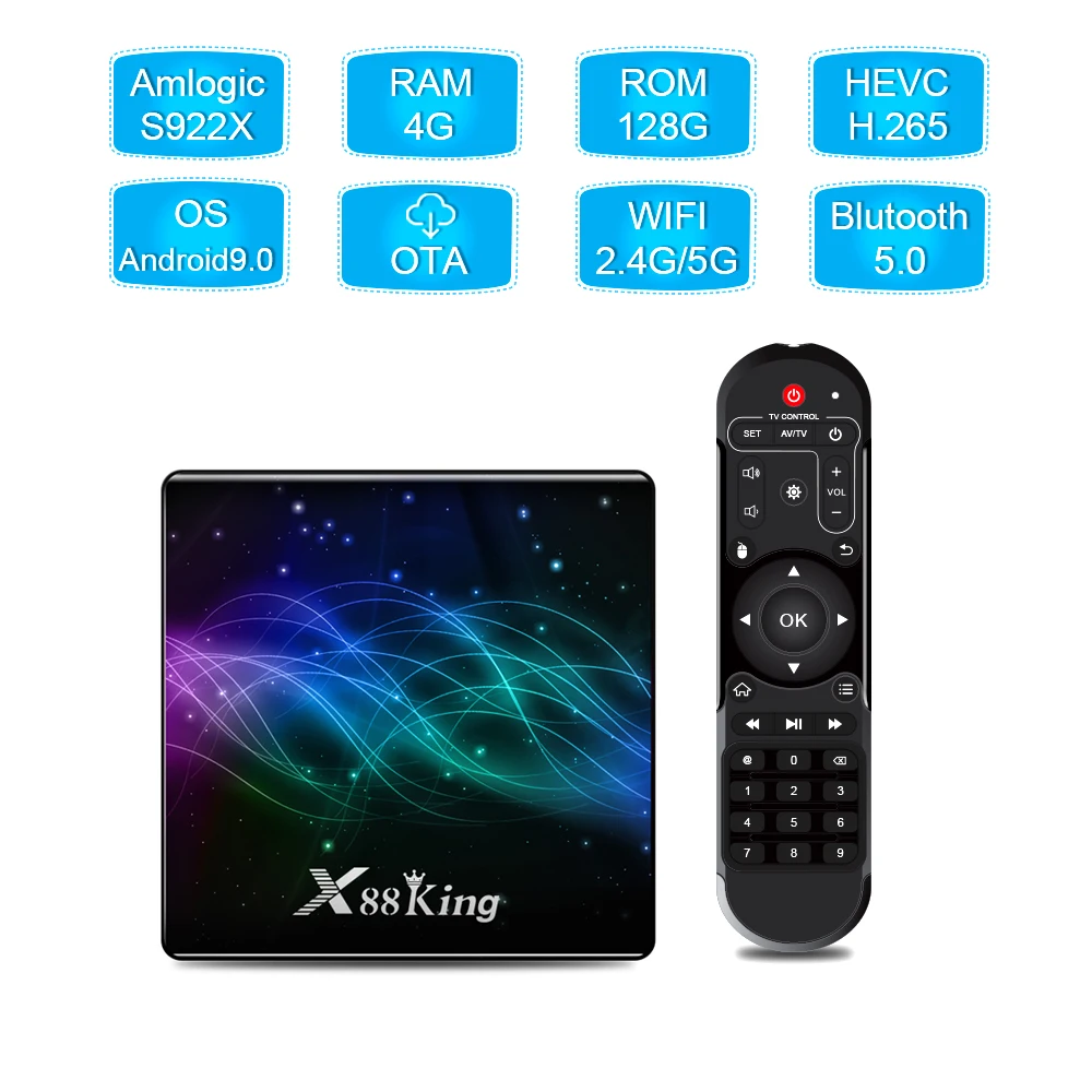 ТВ приставка X88 KING 4K HD с шестиядерным процессором S922X 64 бит 4k 60 Гц Android 9 0 4G128G OTA Smart TV