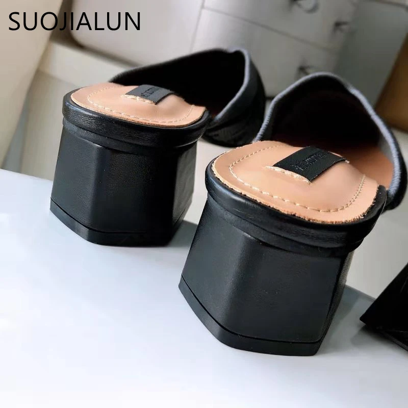 SUOJIALUN женские туфли без задника с острым носком Женские Повседневные вязаные на