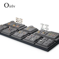 oirlv newly grey pu leather jewelry display set with microfiber ring display stand necklace display for shop cabinet
