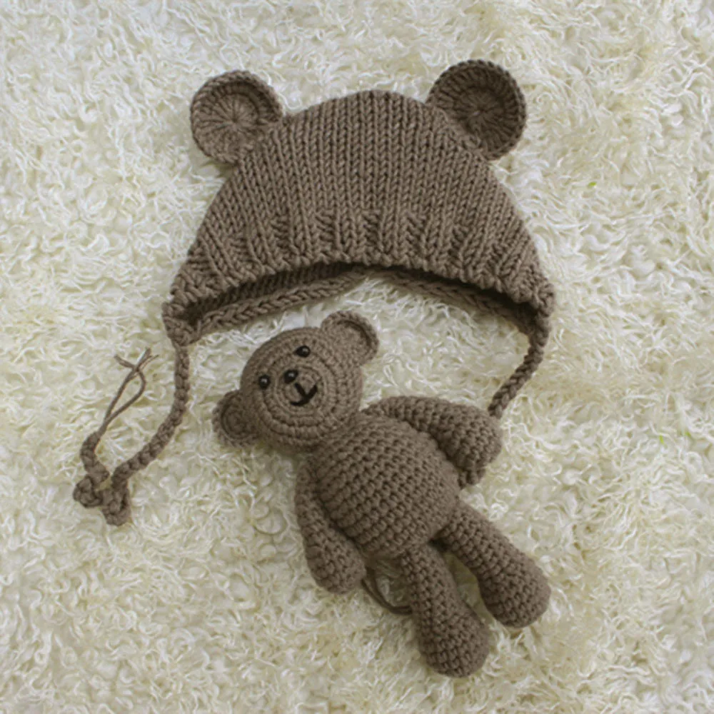 Детские шапки + костюм для детей 0-6 месяцев игрушки медведя фотосессии девочек и
