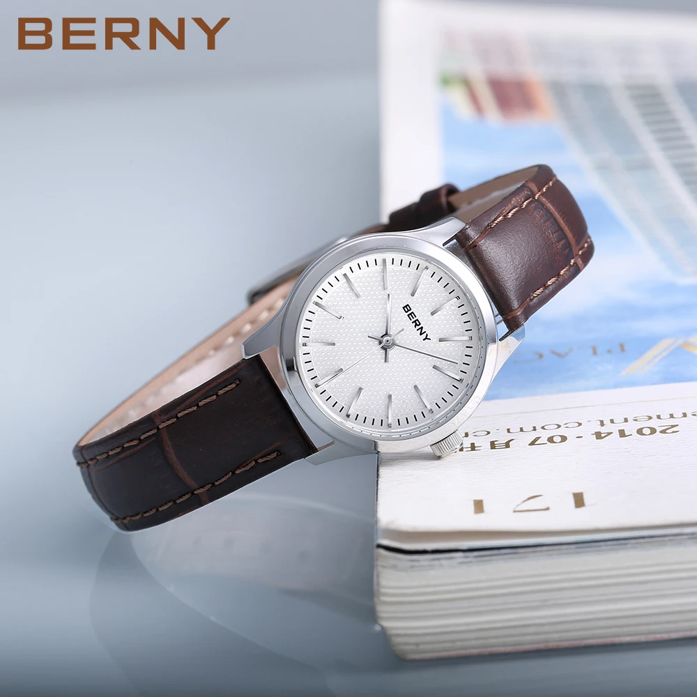 BERNY Quartz Watch for Women Fashion & Casual Simple Dial Leather Bracelet Ladies Clock 3ATM Waterproof Watch Relogio Feminino. enlarge