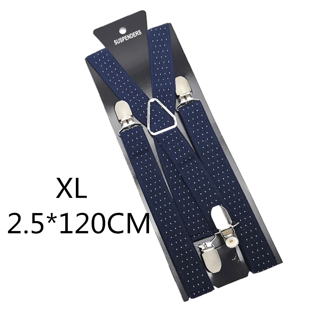 Navy dot-120cm 2,5 см ширина х спина унисекс в горошек подтяжки для мужчин и женщин регулируемые эластичные Tirantes Hombre Дети брюки держатель свадебная одежда - Цвет: Navy dot-120cm