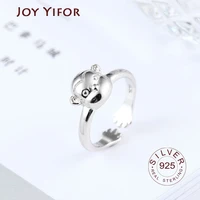 real 925 sterling silver smooth rings for women jewelry beautiful finger open rings for party birthday gift monkey animal