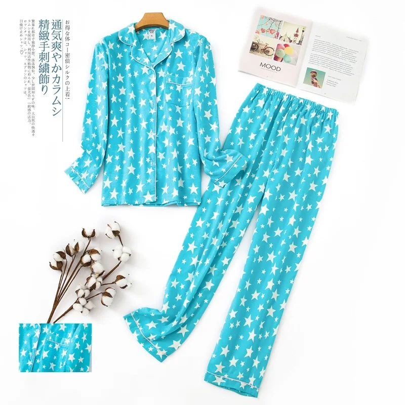 100% пижамы из хлопка ночная рубашка женское платье с длинным рукавом принтом