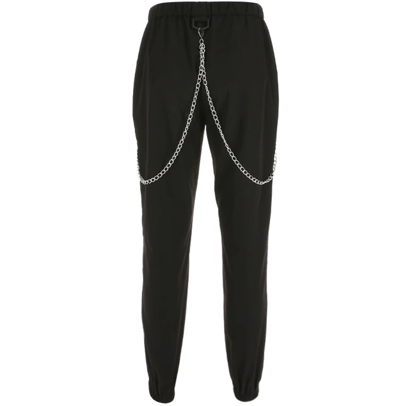 

Autumn Winter Hip Hop Cargo Pants Women Embroidery Panelled Pockets Trousers Black Metal Chain Patchwork High Waist Punk Pants