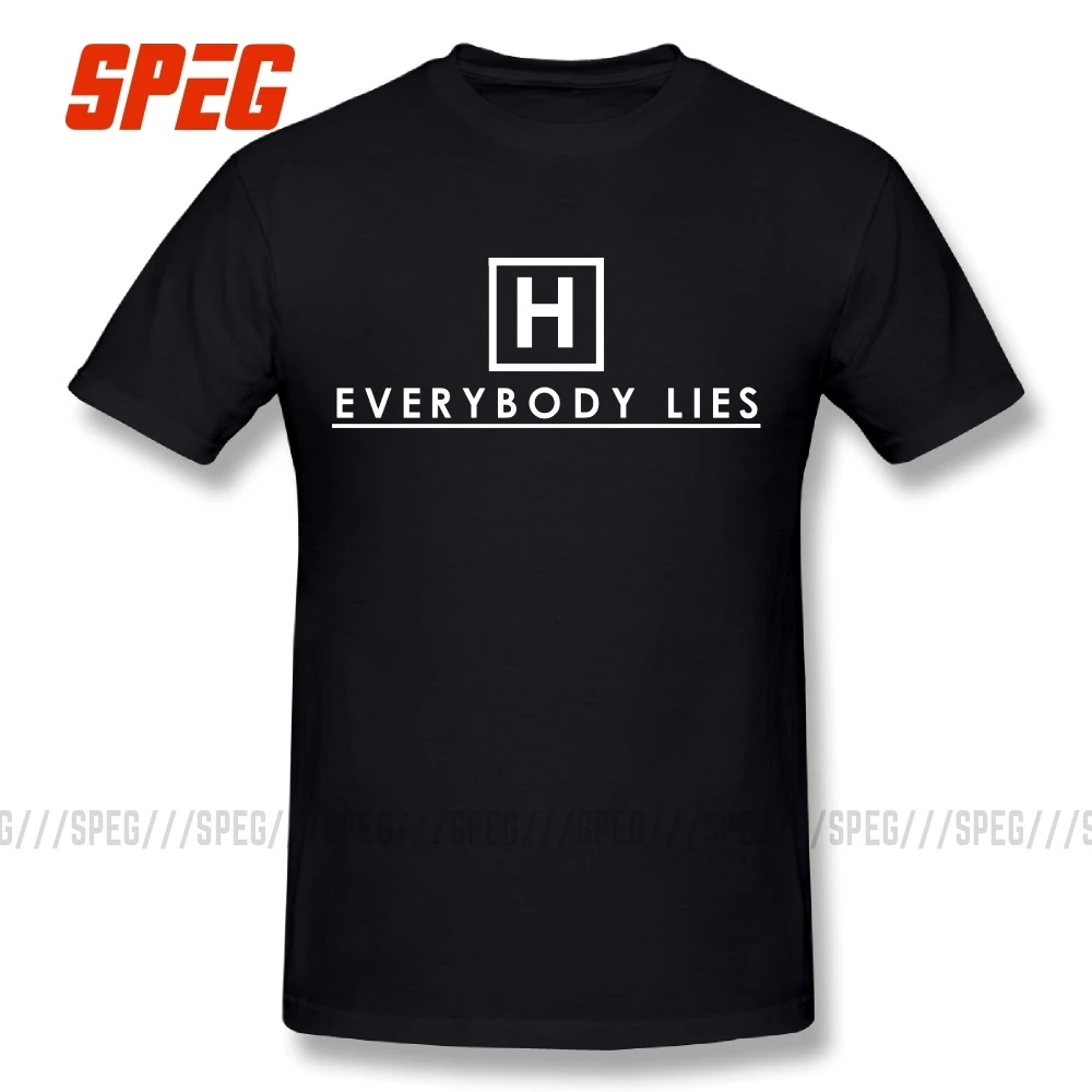 Забавные футболки с гиком, футболка с надписью «Everybody Lies Dr House», мужские облегающие футболки с коротким рукавом, мужская повседневная футболка, скидка 4XL 5XL - Цвет: Черный