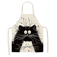 summer kitchen apron home cooking cute cat printed sleeveless cotton linen aprons for men women baking accessories