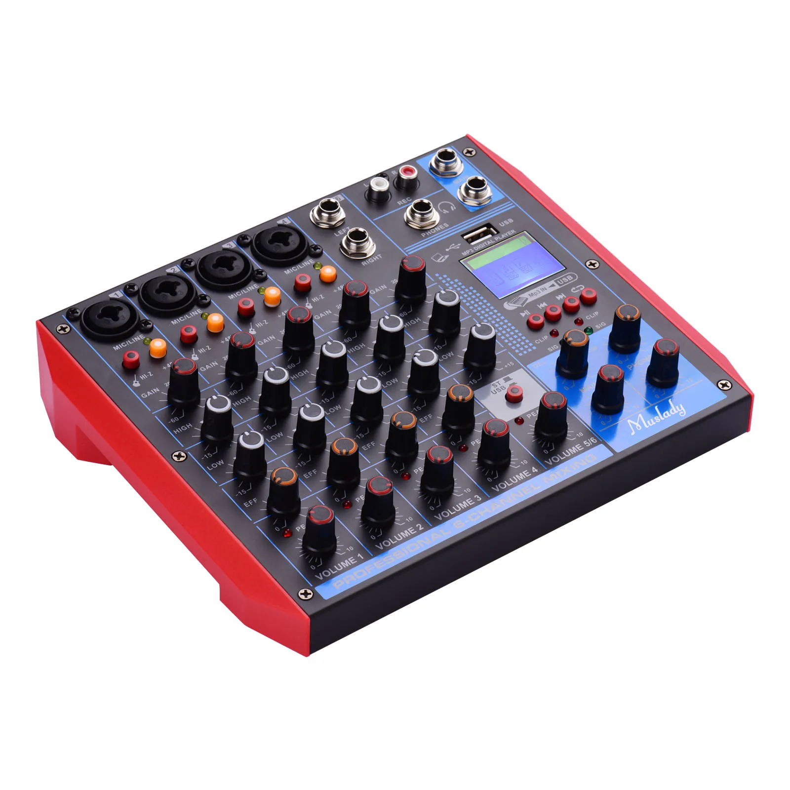 

Muslady AG-6 Portable 6-Channel Mixing Console Digital Audio Mixer +48V Phantom Power Supports BT/USB/MP3 Connection