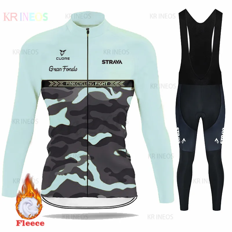 

STRAVA Winter Thermal Fleece Men's Pro Cycling Jersey Set Bicycle Suit Long Sleeves Outdoor Sportswear Climbing Riding Clothing