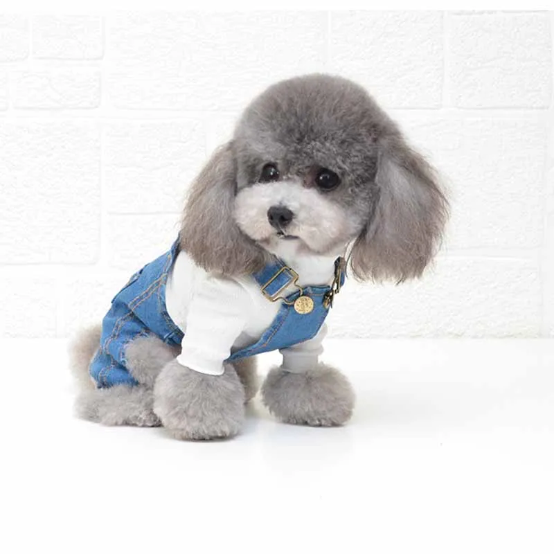 Джинсовый комбинезон для собак маленьких Одежда питомцев джинсовый костюм