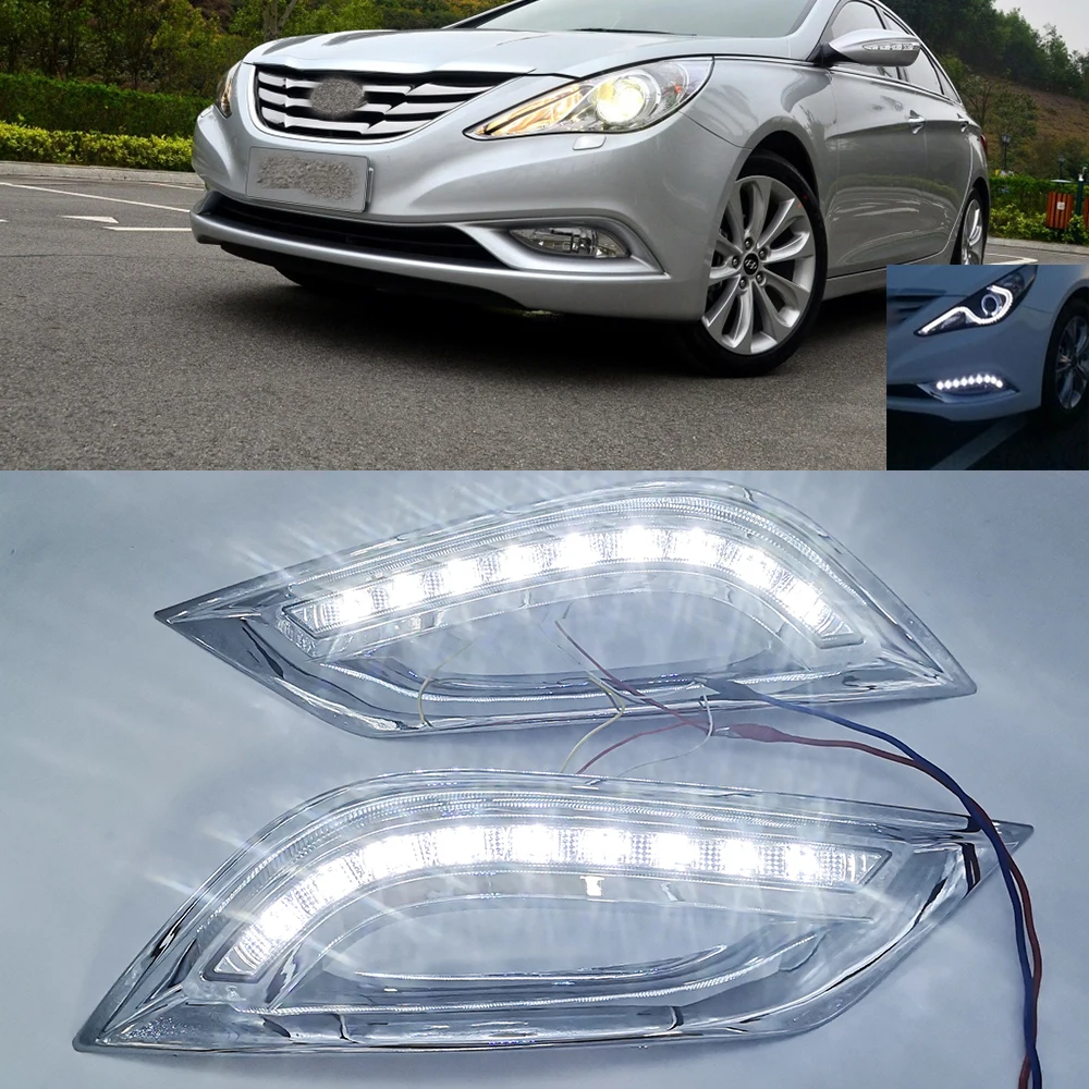 Luces De Circulación Diurna LED DRL para coche, 2 unidades, 12v, amarillo único, reemplaza las cubiertas de la lámpara antiniebla para Hyundai I45 Sonata 8th 2011 ~ 2014