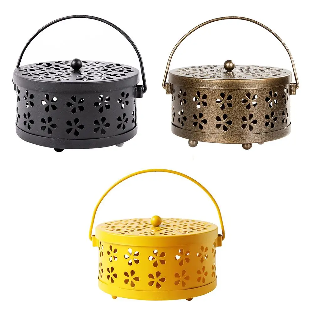 

Metal Hollow Floral Mosquito Coil Holder Case Garden Burner Drive Away Insect Box With Handle Anti-scalding Home Decoration