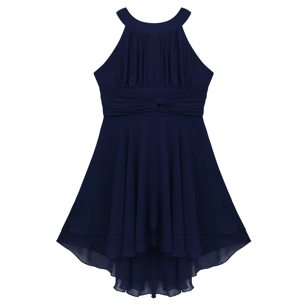 Шифоновое платье с лямкой на шее для девочек-подростков высоким и низким подолом