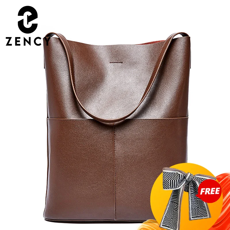 Модная женская сумка на плечо Zency из 100% натуральной кожи тоут кофейного цвета