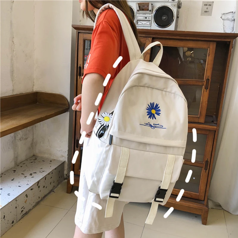 

Daisy Embroidery Women's Backpack for Teenagers School Bag Girls Teenager Mochila Feminina Black Fashion Laptop Bookbags