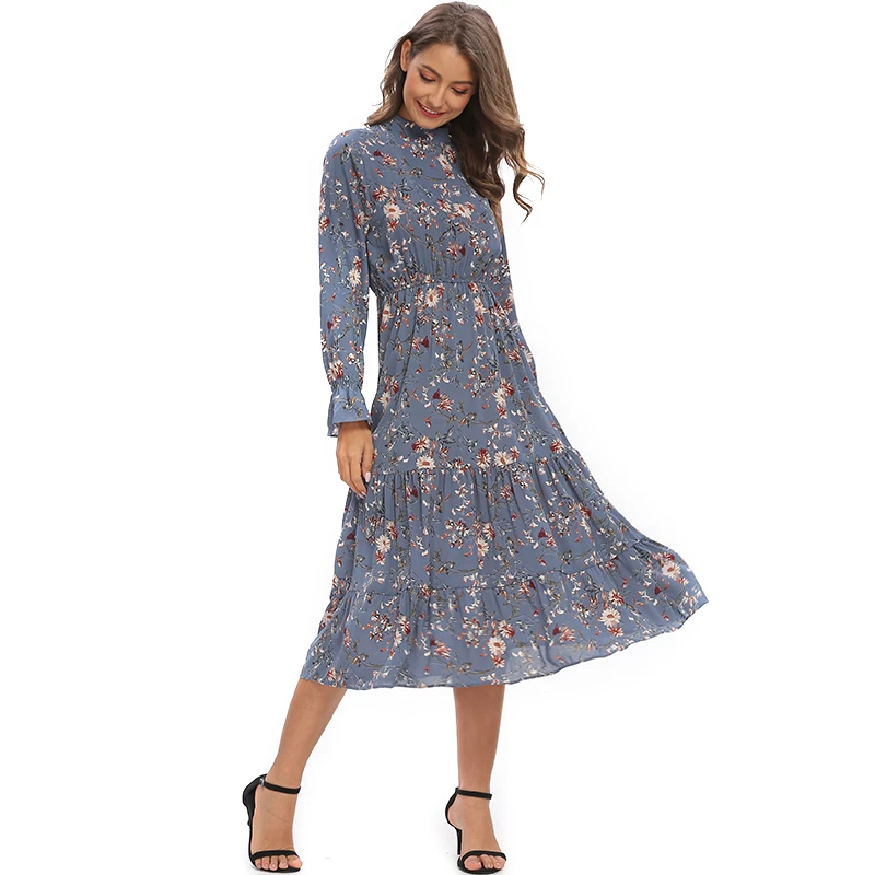 

Элегантное шикарное женское праздничное платье, весенне-осеннее шифоновое платье-трапеция во французском стиле с длинным рукавом и высоко...