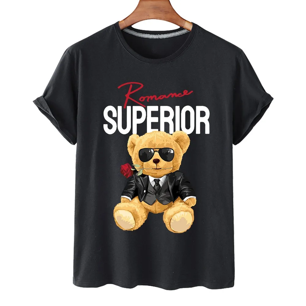 

Top gentleman suit bear cotton print short-sleeved O-neck loose casual top T-shirt male oversized T-shirt for men and women 3XL