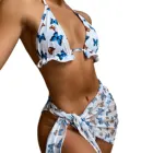 Купальник женский с эффектом пуш-ап, комплект бикини, накидка, юбка, Бразильский купальный костюм, Летний Пляжный купальный костюм с принтом бабочки для женщин