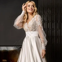 ivory white satin customized puff wedding dresses backless appliques sposa vestidos bridal party gowns robe de mari%c3%a9e