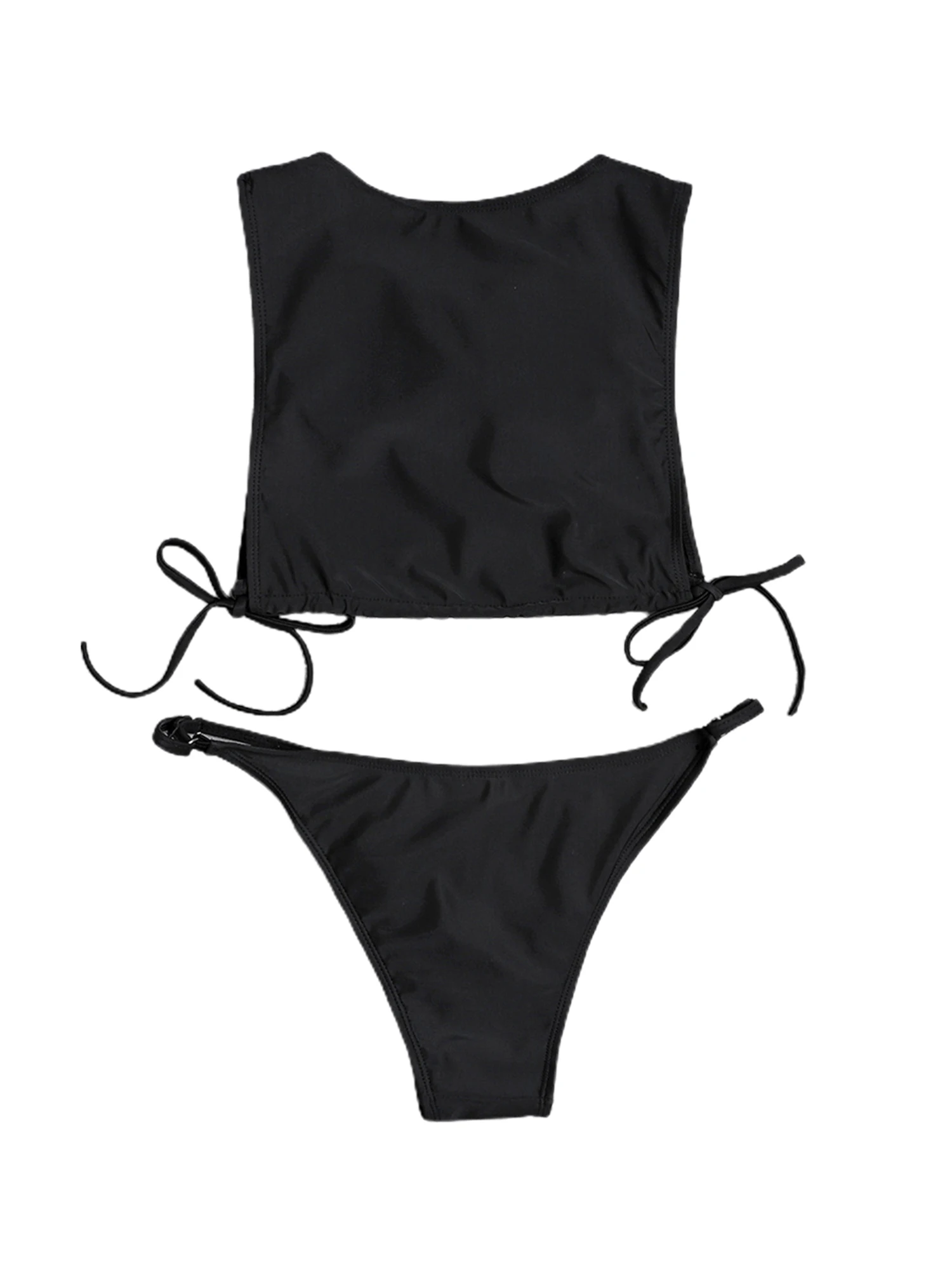 Женский модный купальник с высокой горловиной верх и низ корсетом однотонный |