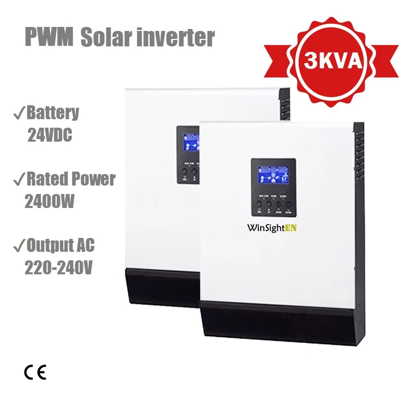 Солнечный инвертор 3KVA 24V 220V Гибридный Инвертор Чистая синусоида встроенный 50A PWM