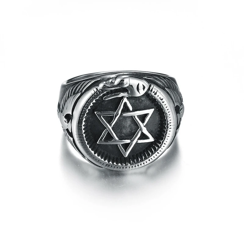 

Judaism Ouroboros Surrounding Star of David Totem Ring for Men Fashion Punk Mysterious Charm Religious Finger Jewelry Anillos