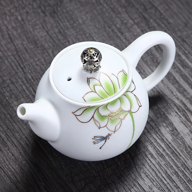 

Ceramic Teapot Chinese Tea Set Color Enamel Lotus 200ml Tea Pot for Puer Household White Porcelain Jingdezhen Teaware Drinkware