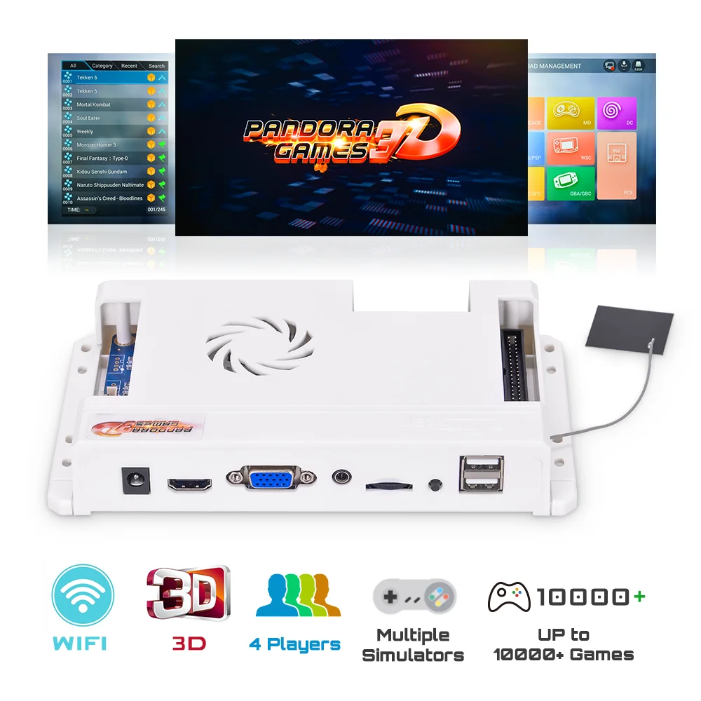 

Pandora Games 3D 4018 in 1 Arcade PCB Board Upgrade Wifi Game Market Built-in 10000+ Games Downloadable 2D/3D FBA MAME etc.