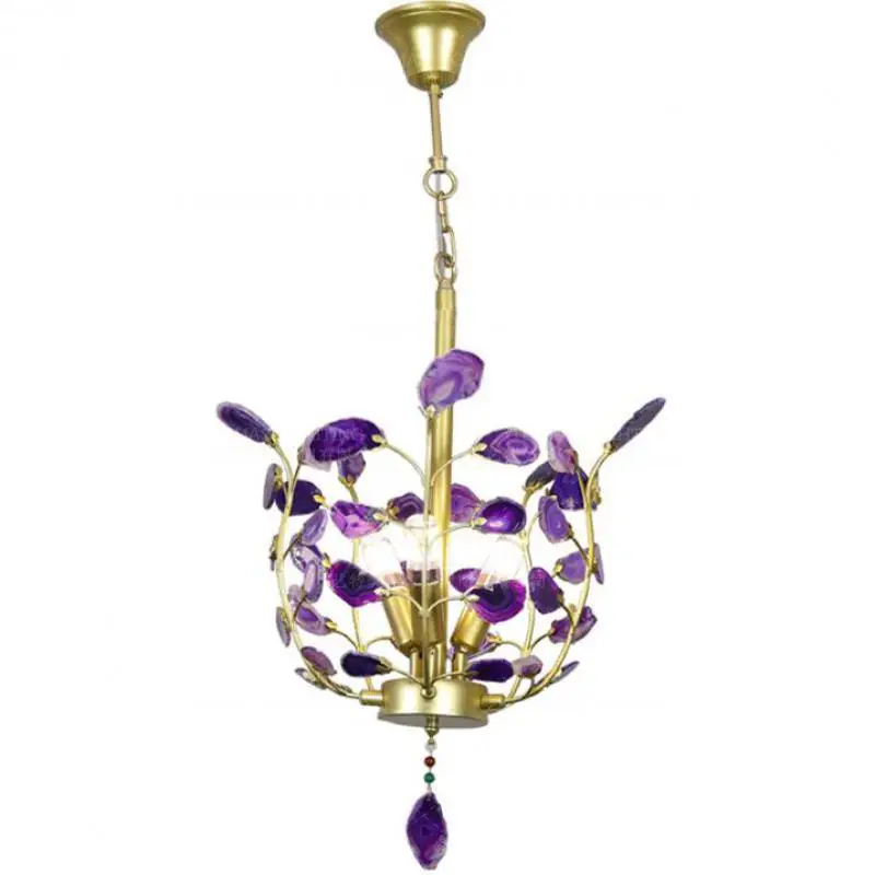 Современный золотой подвесной светильник LED фиолетовый натуральный агат Лофт